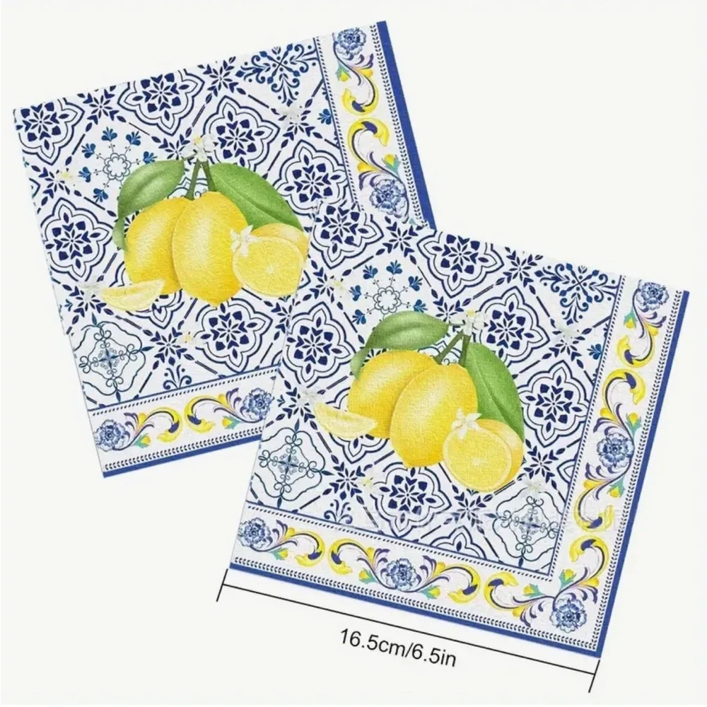 Floral Capri Lemon Party Luncheon Paper Napkins, 20 ct
